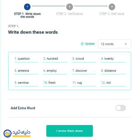 ایجاد کیف پول مای اتر والت با استفاده از روش Mnomic phrases-2