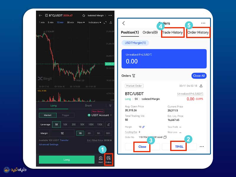 مشاهده وضعیت معامله باز در فیوچرز bingx