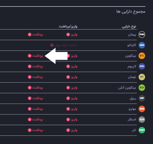 مرحله 2 برداشت ارز از کیف پول اکسیر