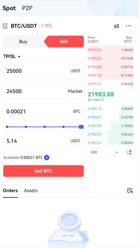 انجام تنظیمات در بخش فروش TP/SL اسپات در صرافی Bingx