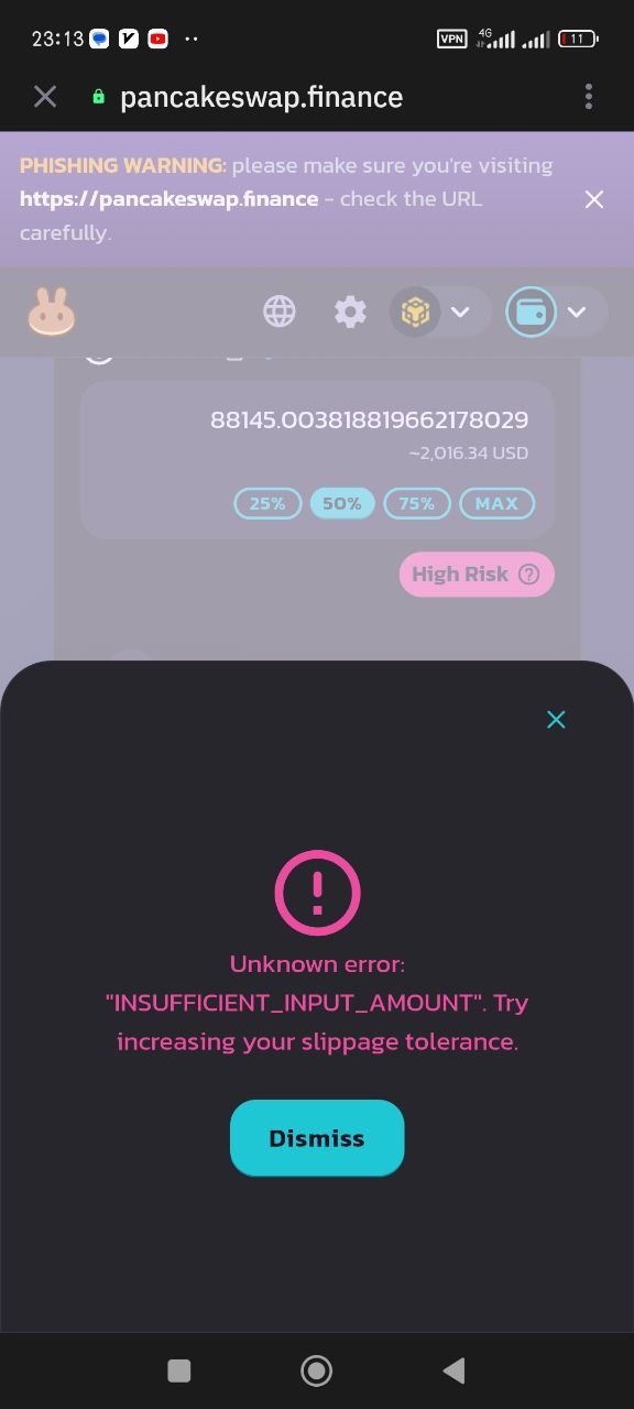 ارور Insufficient Input Amount