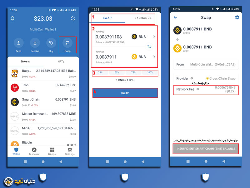 خرید و فروش ارز دیجیتال با روش سواپ یا تبدیل ارز در تراست والت