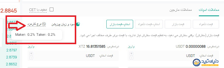 مشاهده کارمزد سفارش در ترید اسپات -کوینکس فارسی