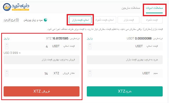 مثال برای معاملات اسپات در کوینکس فارسی
