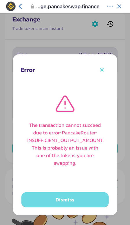 خطای Insufficient Output Amount PancakeSwap 