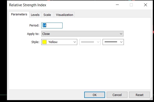 تنظیمات اندیکاتور rsi در متاتریدر