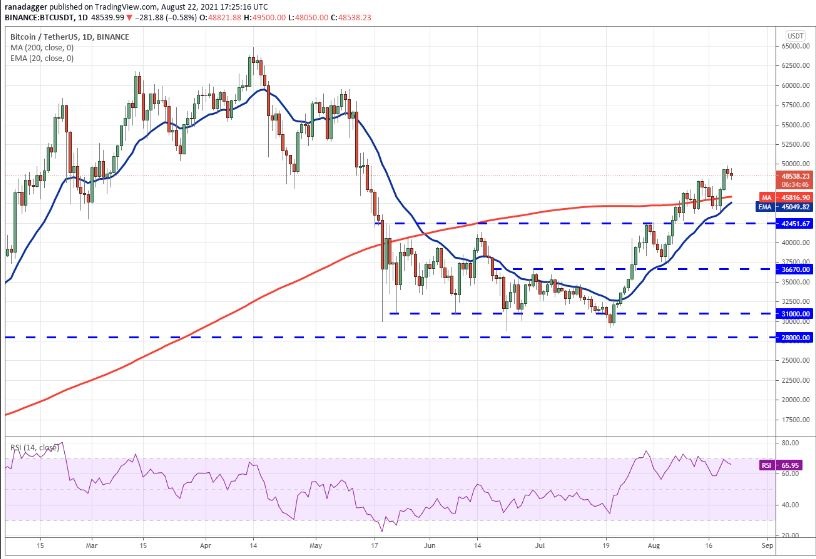 نمودار روزانه جفت ارز بیت کوین به تترBTC-USDT- 23 آگوست- 1 شهریور